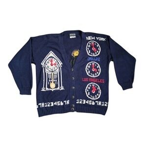 ANI BARRIE 90s New York Clock LA TIME Cardigan Novelty Dopamine Dressing OOAK M